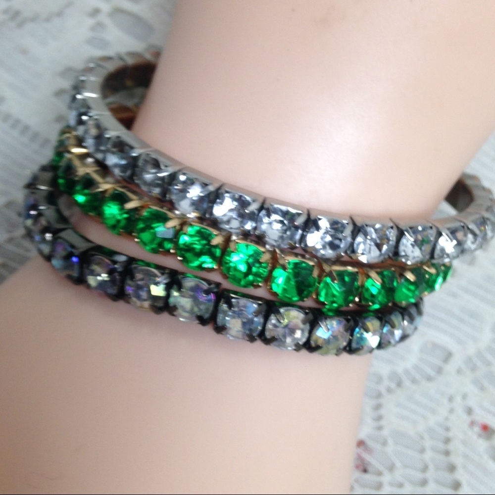 3pc Multi-Color Rhinestone Stretchable Bracelets - image 1